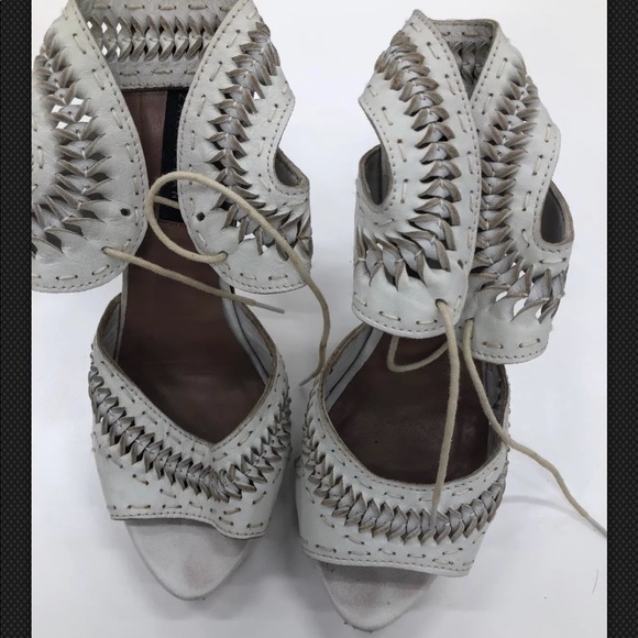 Zara Pumps Size 6 EU 37 Ivory Woven Ankle Straps - Picture 1 of 8